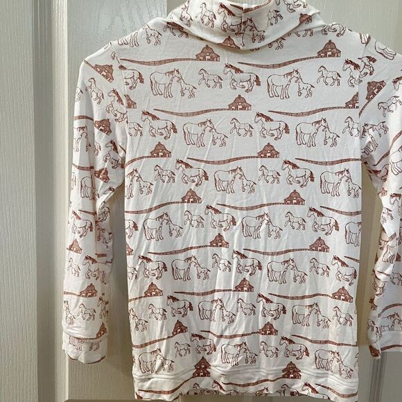 Kate Quinn Bamboo Winter Horse Family Print Turtleneck Long Sleeve Top Size 7 - Picture 11 of 14